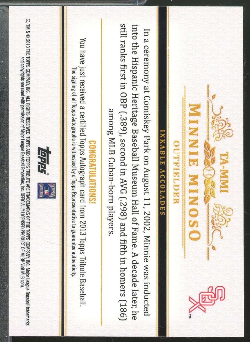 Minnie Minoso Card 2013 Topps Tribute Autographs Blue /50 #MMI  Image 2