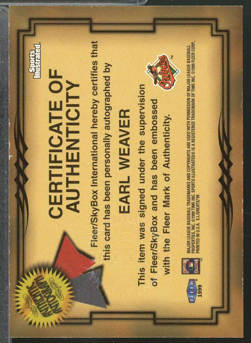 Earl Weaver 1999 Sports Illustrated Fleer Greats of the Game Autographs #75  Image 2