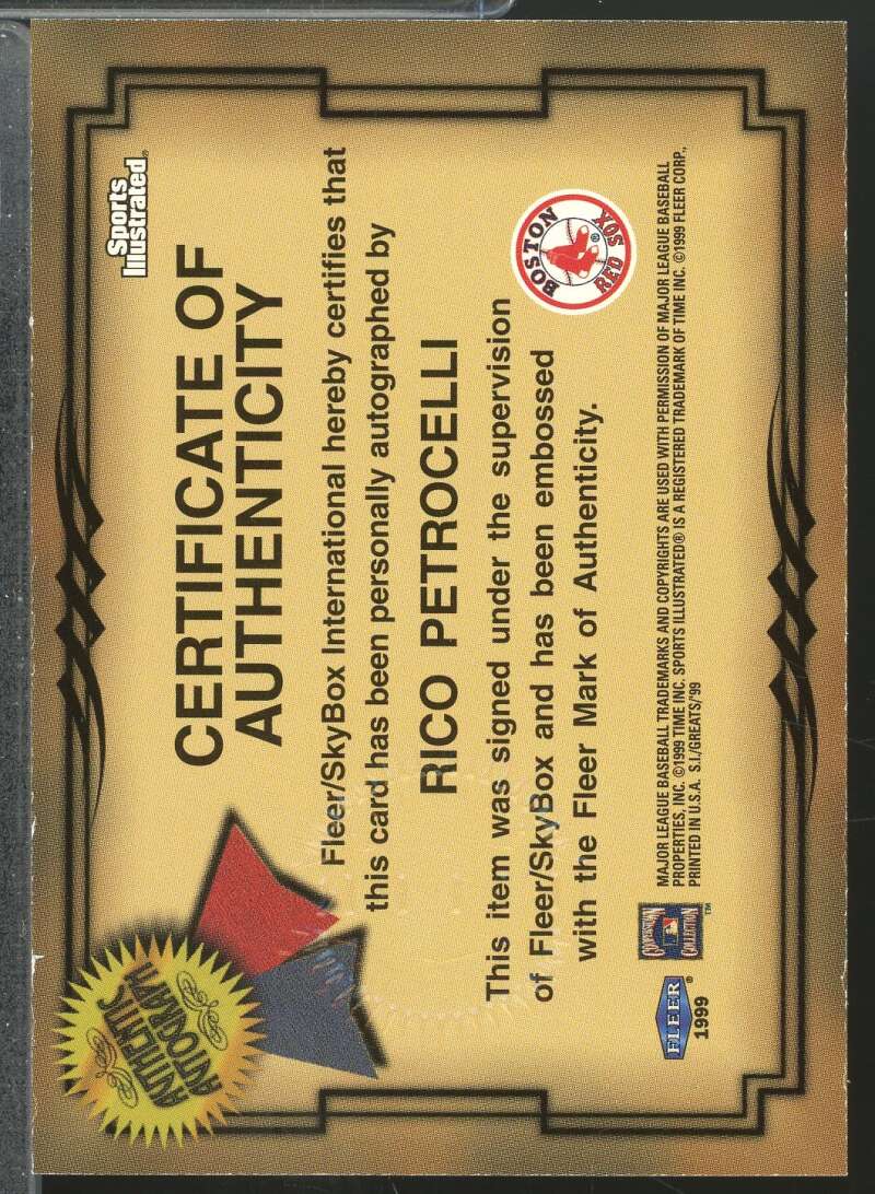 Rico Petrocelli 1999 Sports Illustrated Fleer Greats of the Game Autographs #57  Image 2