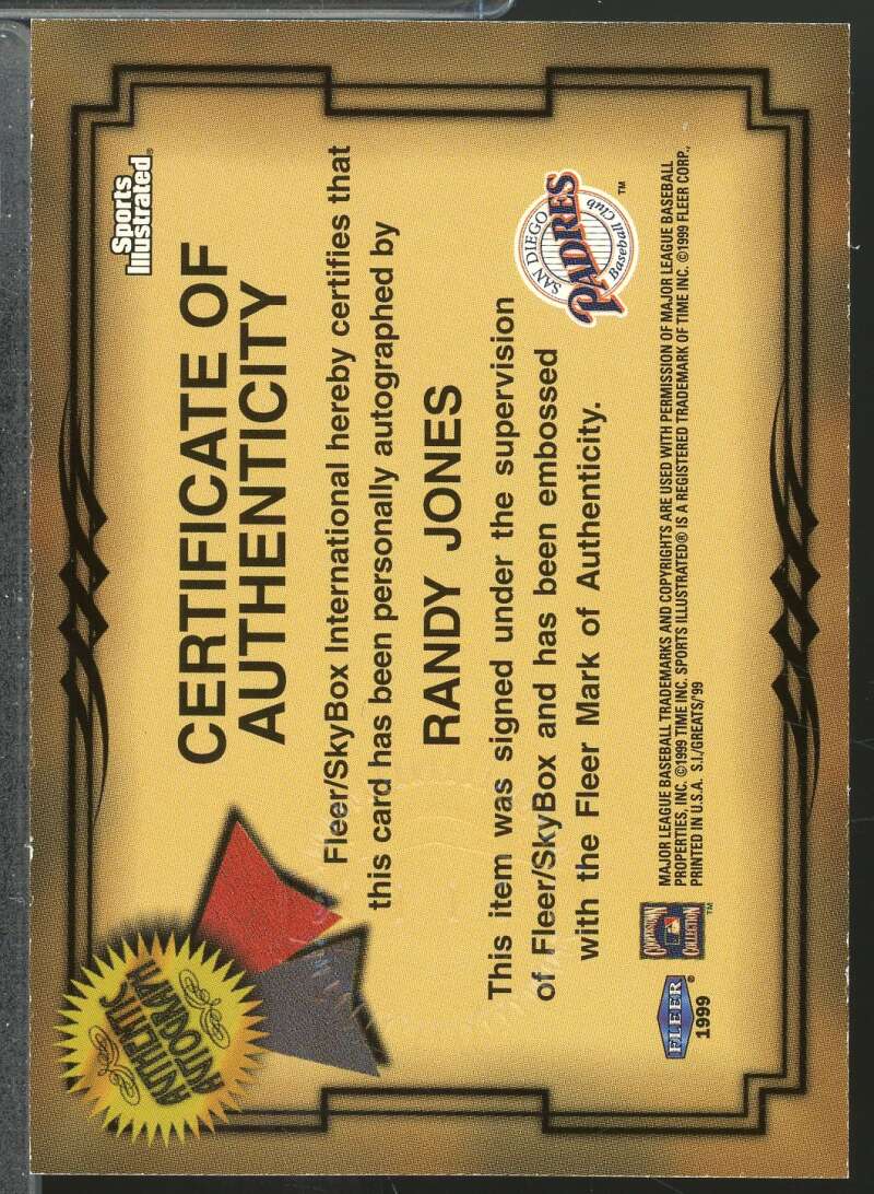 Randy Jones 1999 Sports Illustrated Fleer Greats of the Game Autographs #37  Image 2