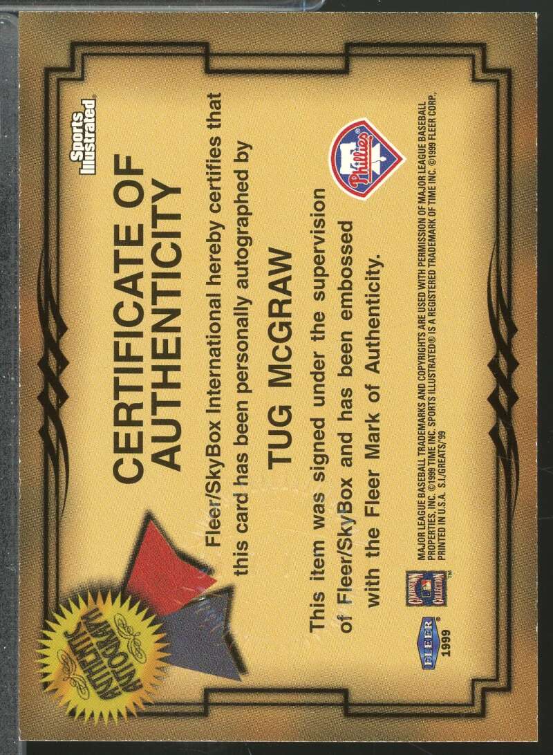 Tug McGraw Card 1999 Sports Illustrated Fleer Greats of the Game Autographs #49  Image 2