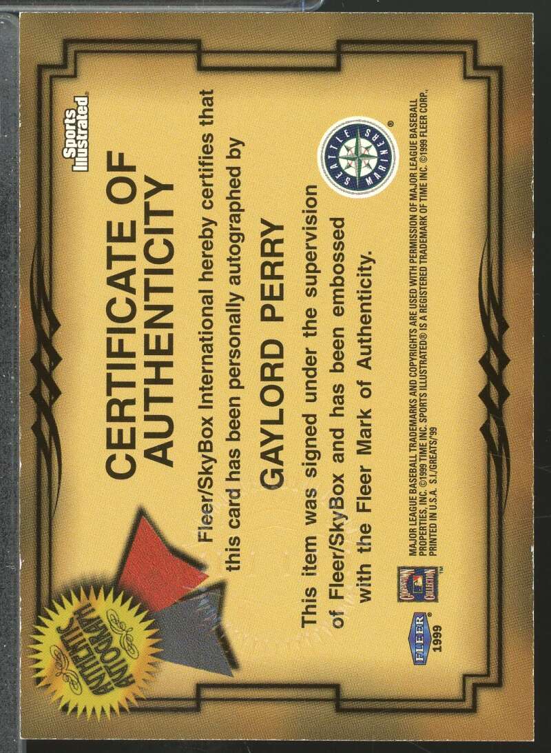 Gaylord Perry 1999 Sports Illustrated Fleer Greats of the Game Autographs #56  Image 2