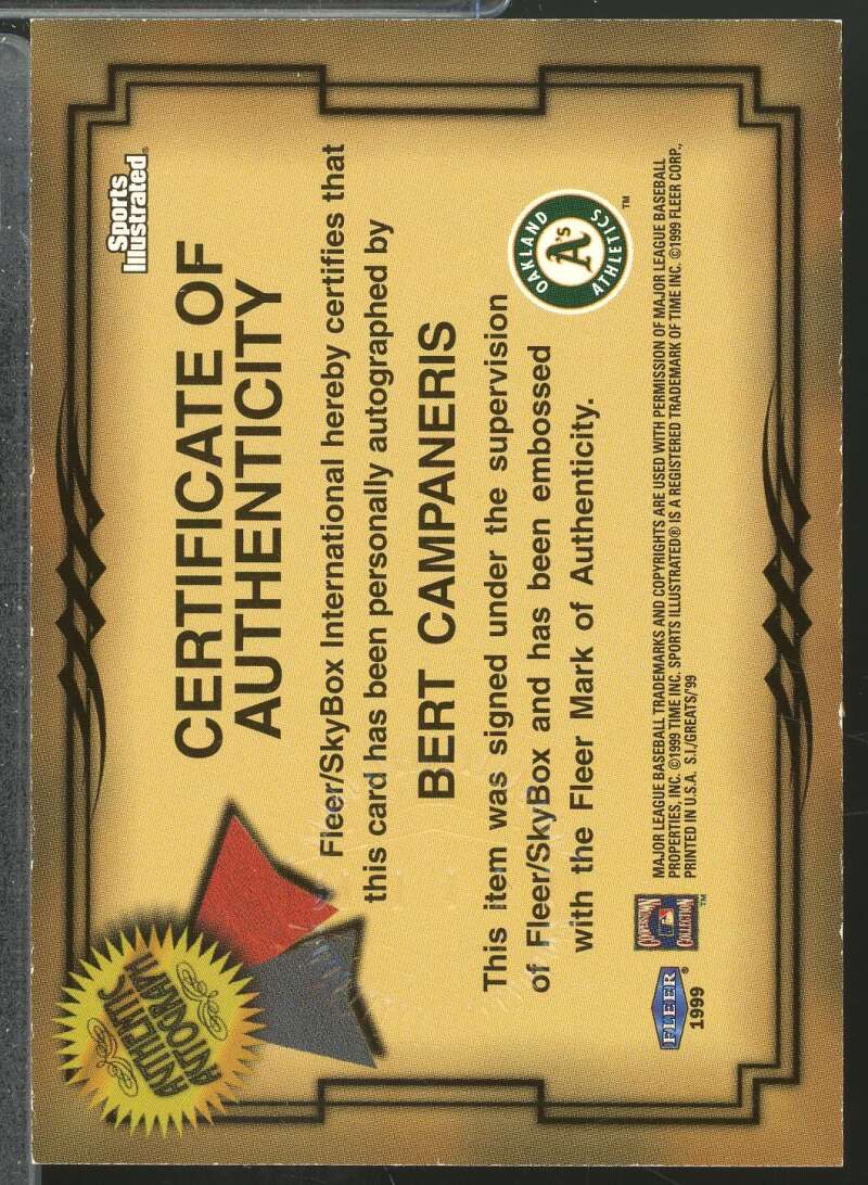 Bert Campaneris 1999 Sports Illustrated Fleer Greats of the Game Autographs #14  Image 2