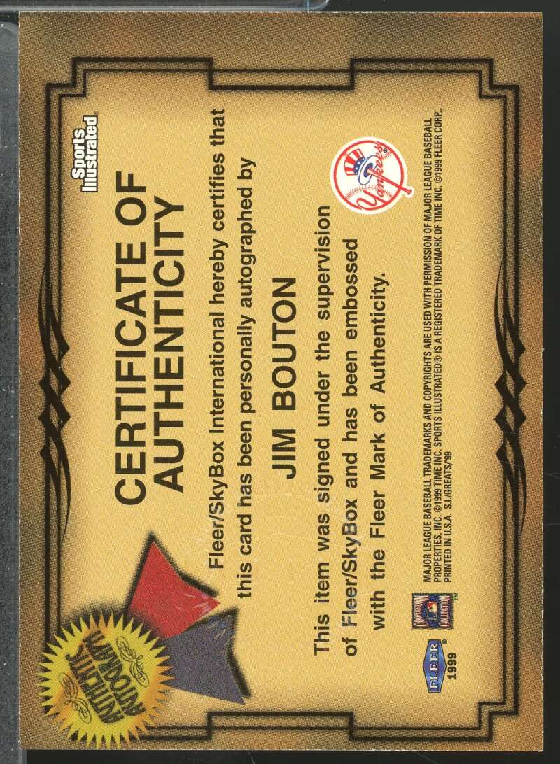 Jim Bouton Card 1999 Sports Illustrated Fleer Greats of the Game Autographs #9  Image 2