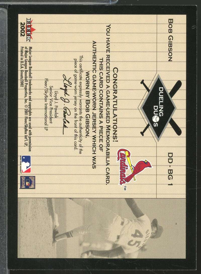Bob Gibson Duke Snider 2002 Fleer Greats Dueling Duos Game Used Jersey #BG1  Image 2