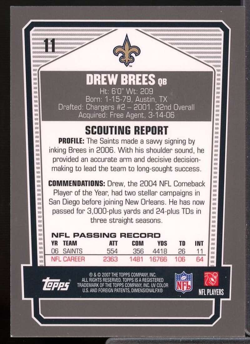 Drew Brees Card 2007 Topps Draft Picks and Prospects Chrome Black #11  Image 2