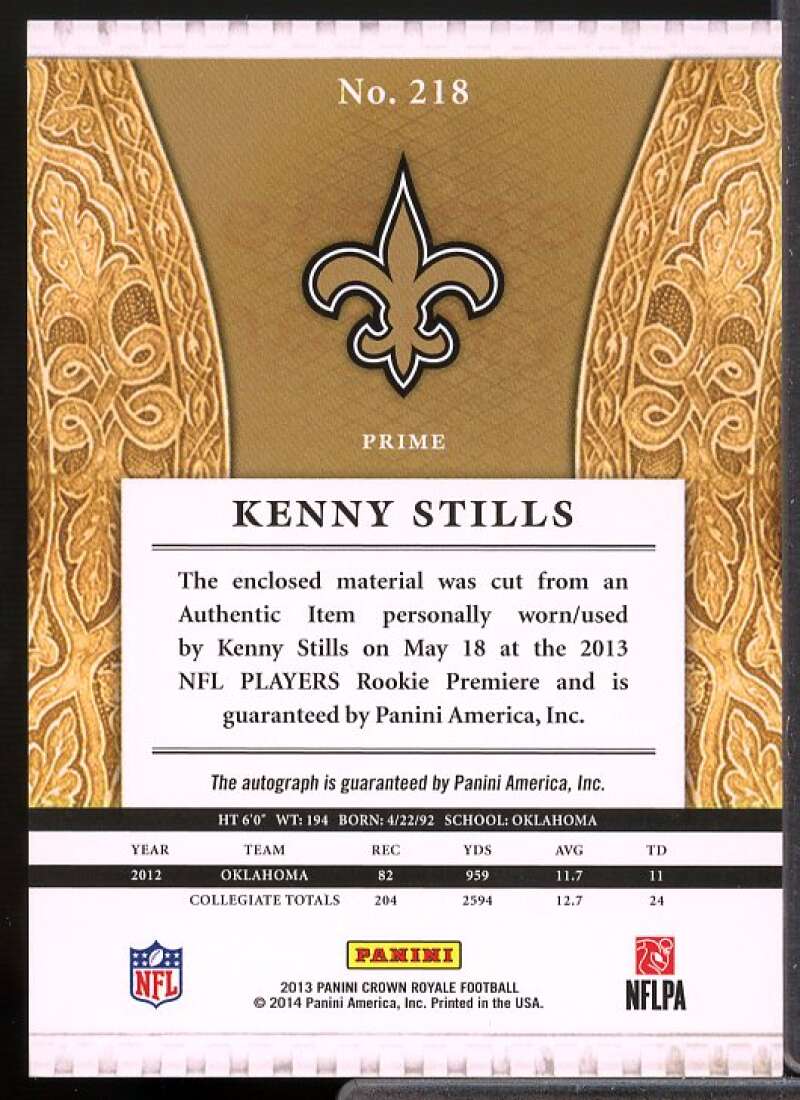 Kenny Stills JSY AU Rookie Card 2013 Crown Royale #218  Image 2