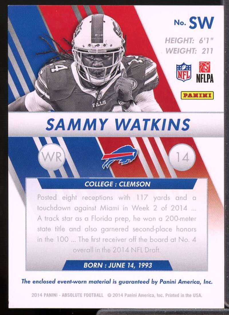 Sammy Watkins Rookie Card 2014 Absolute Rookie Jersey Collection #RJSW  Image 2