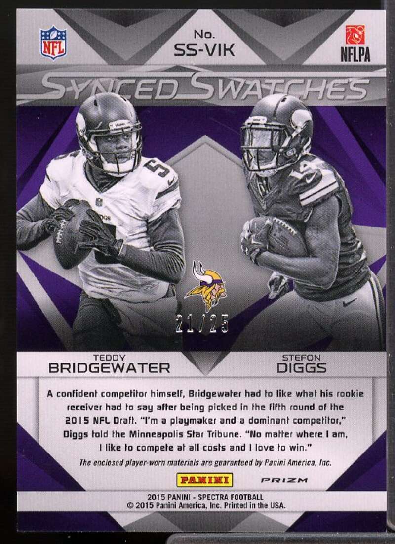 Stefon Diggs/Teddy Bridgewater Card 2015 Spectra Synced Swatches Neon Green #24  Image 2