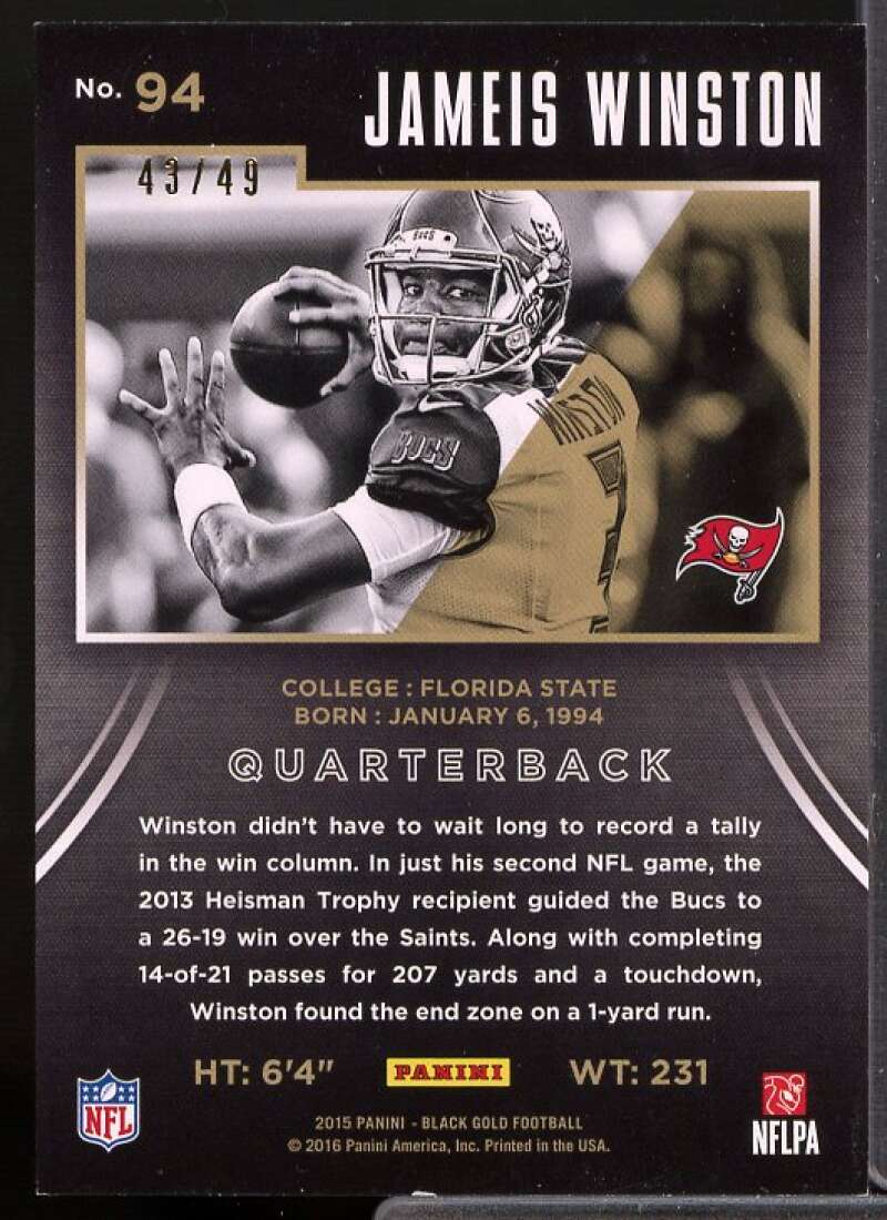 Jameis Winston Rookie Card 2015 Panini Black Gold Gold Foil #94  Image 2