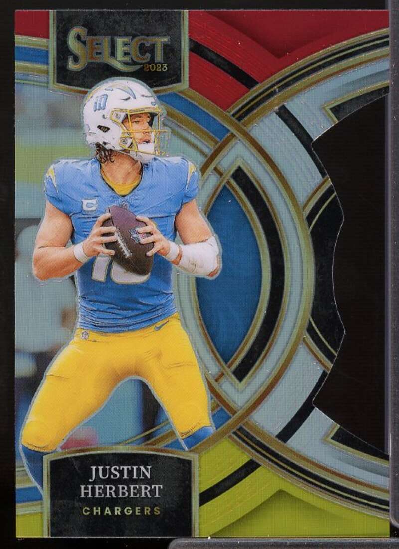 Justin Herbert Card 2023 Select Prizm Red and Yellow Die Cut #136  Image 1