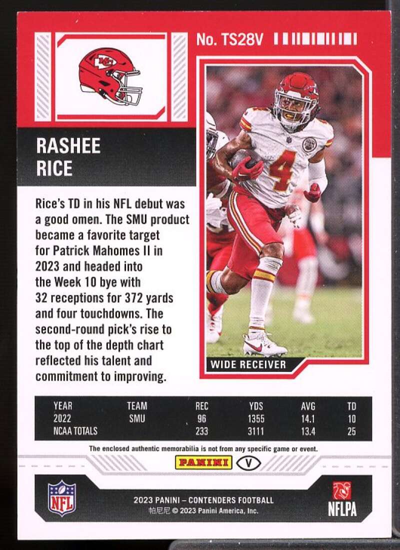Rashee Rice Card 2023 Panini Contenders Rookie Ticket Swatches Variations #28  Image 2
