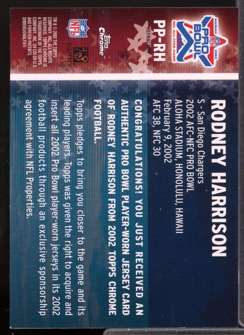 Rodney Harrison Card 2002 Topps Chrome Pro Bowl Jerseys #PPRH  Image 2