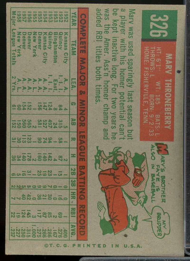 Marv Throneberrey Card 1959 Topps #326  Image 2