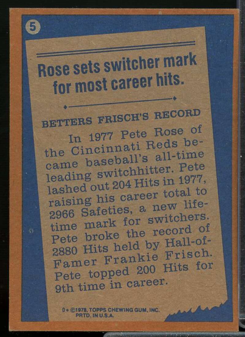 Pete Rose RB Card 1978 Topps #5  Image 2