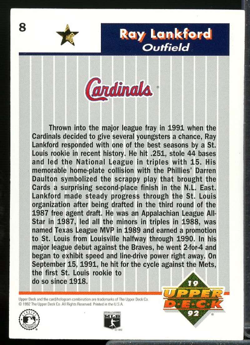 Ray Lankford Card 1992 Upper Deck FanFest Gold #8  Image 2
