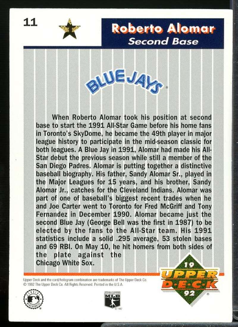 Roberto Alomar Card 1992 Upper Deck FanFest Gold #11  Image 2