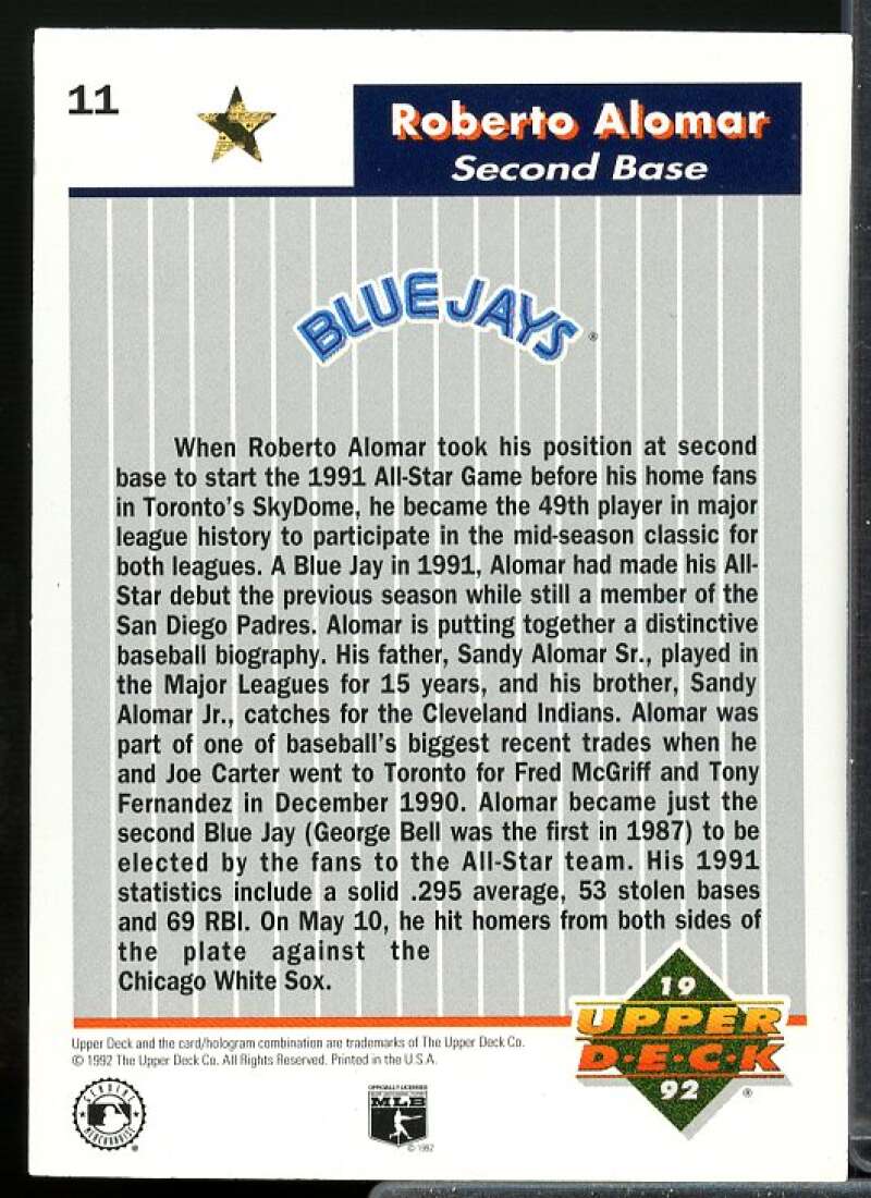 Roberto Alomar Card 1992 Upper Deck FanFest Gold #11  Image 2