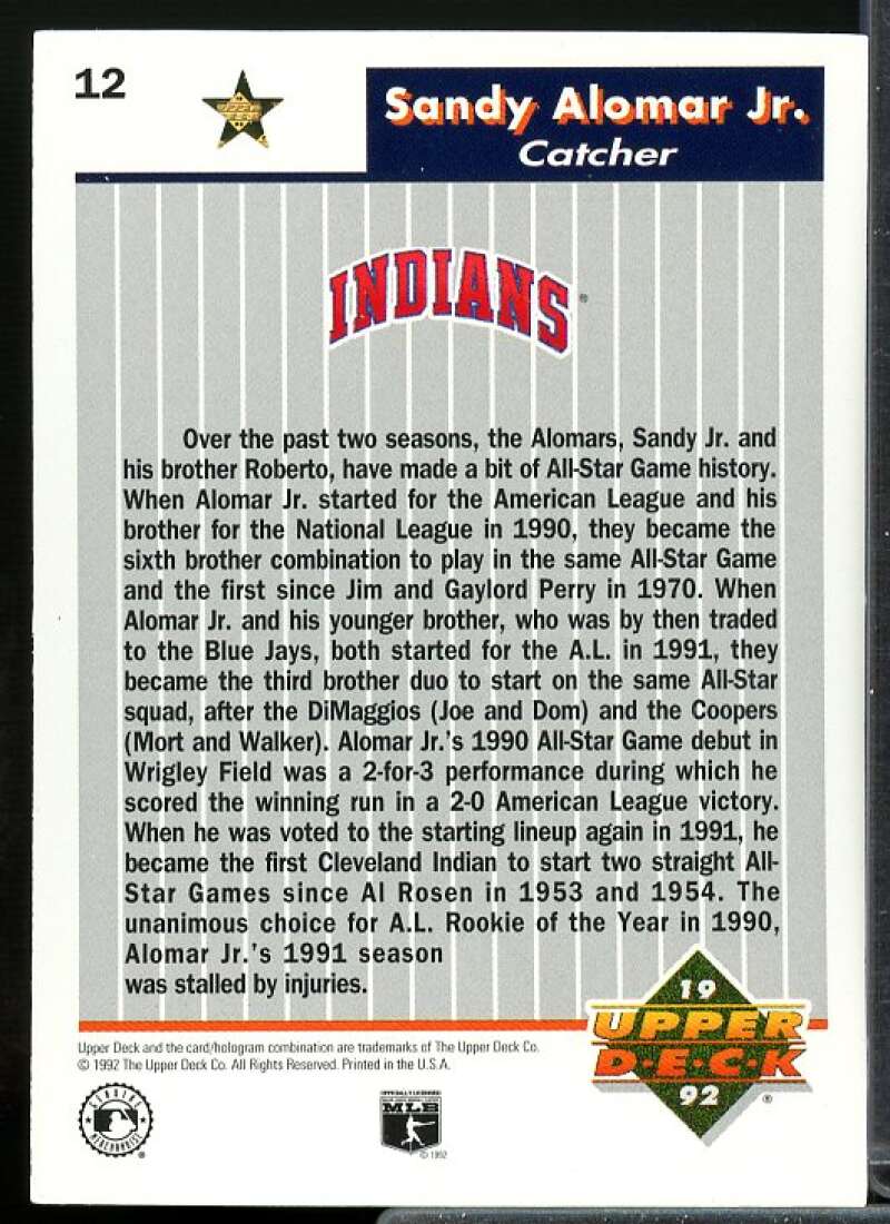 Sandy Alomar Jr. Card 1992 Upper Deck FanFest Gold #12  Image 2