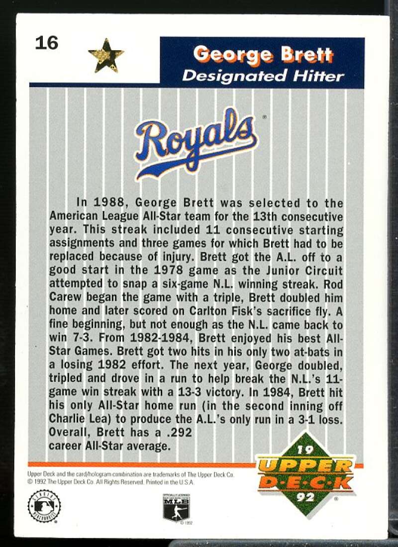 George Brett Card 1992 Upper Deck FanFest Gold #16  Image 2
