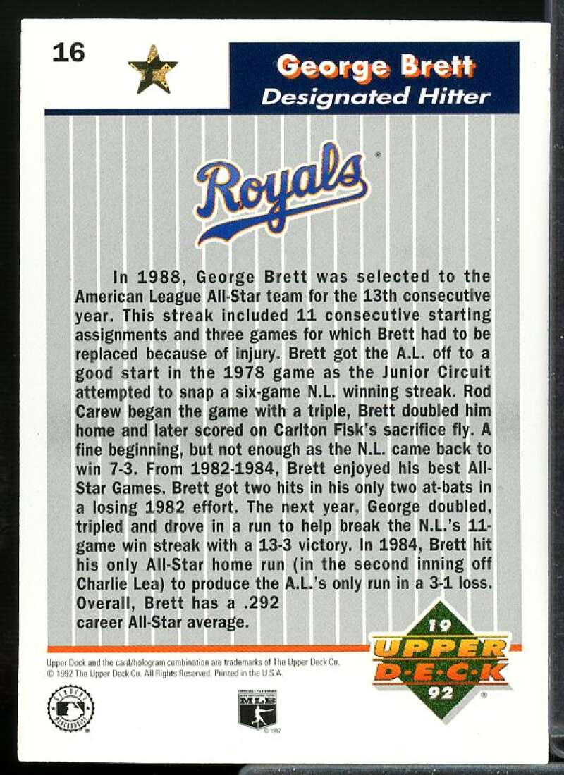 George Brett Card 1992 Upper Deck FanFest Gold #16  Image 2