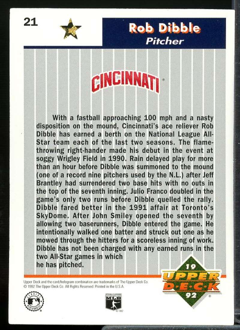 Rob Dibble Card 1992 Upper Deck FanFest Gold #21  Image 2
