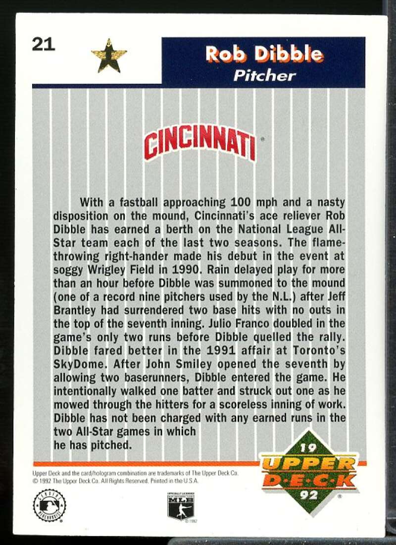 Rob Dibble Card 1992 Upper Deck FanFest Gold #21  Image 2