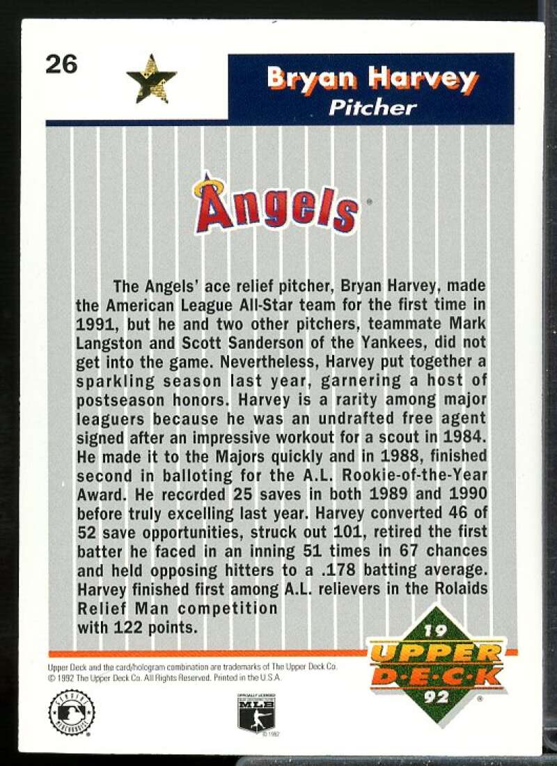 Bryan Harvey Card 1992 Upper Deck FanFest Gold #26  Image 2