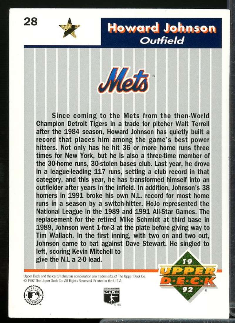 Howard Johnson Card 1992 Upper Deck FanFest Gold #28  Image 2