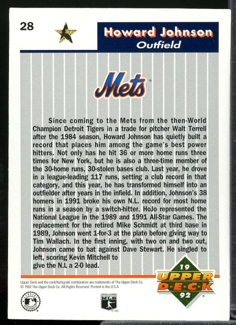 Howard Johnson Card 1992 Upper Deck FanFest Gold #28  Image 2