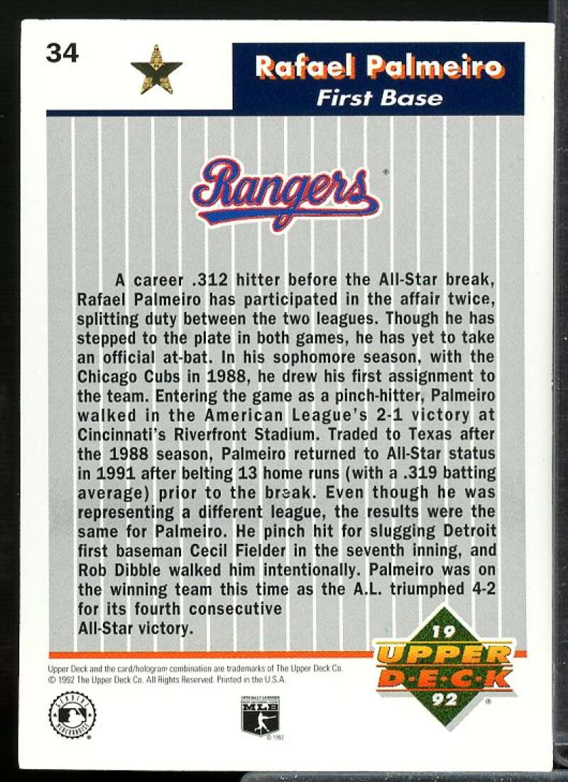 Rafael Palmeiro Card 1992 Upper Deck FanFest Gold #34  Image 2