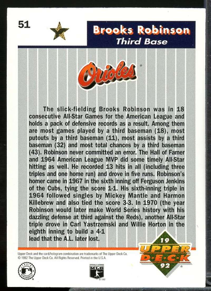 Brooks Robinson Card 1992 Upper Deck FanFest Gold #51  Image 2