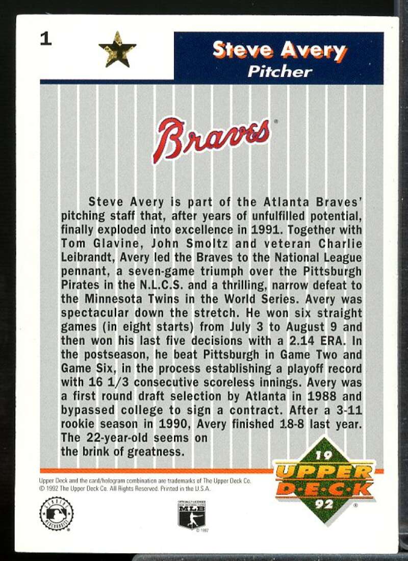 Steve Avery Card 1992 Upper Deck FanFest Gold #1  Image 2