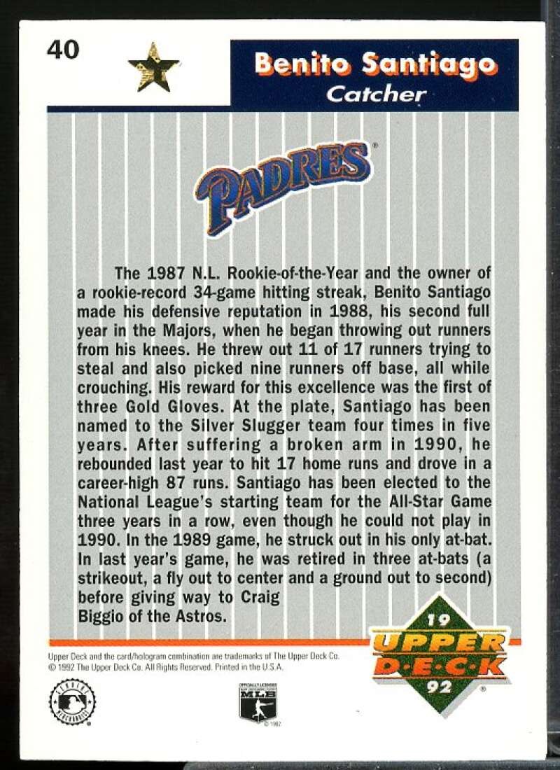 Benito Santiago Card 1992 Upper Deck FanFest Gold #40  Image 2