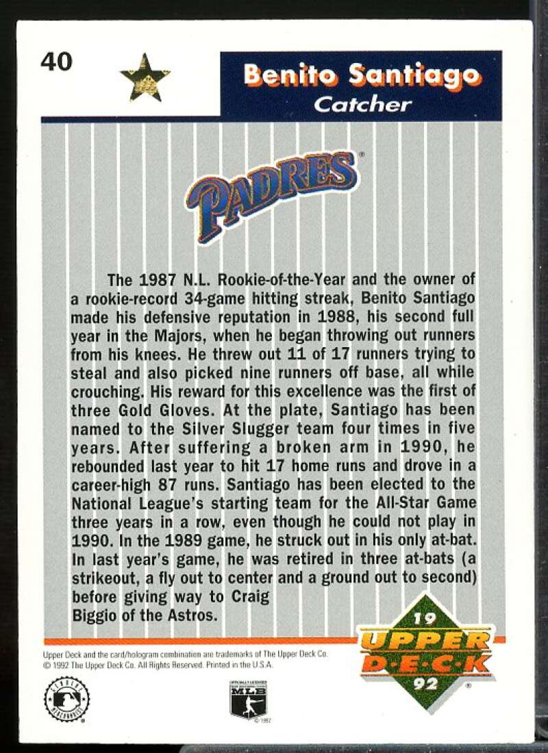 Benito Santiago Card 1992 Upper Deck FanFest Gold #40  Image 2