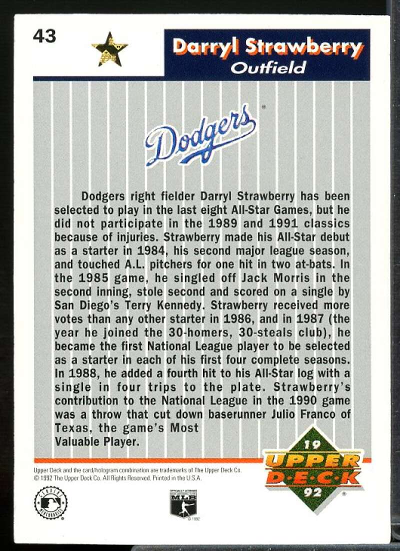 Darryl Strawberry Card 1992 Upper Deck FanFest Gold #43  Image 2