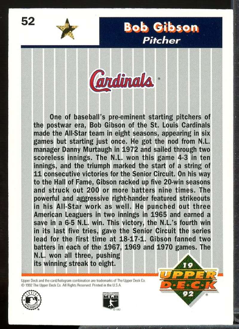 Bob Gibson Card 1992 Upper Deck FanFest Gold #52  Image 2
