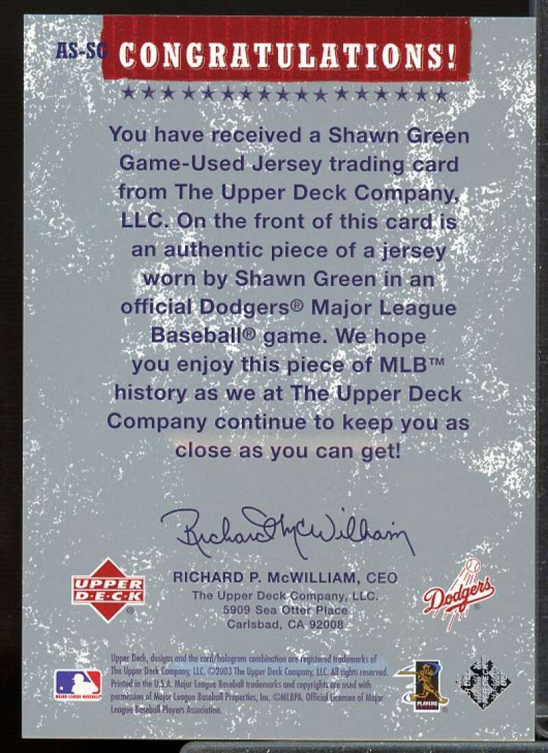 Shawn Green Card 2004 Upper Deck Authentic Stars Jersey #SG  Image 2