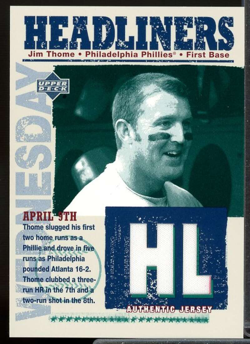 Jim Thome Card 2004 Upper Deck Headliners Jersey #JT  Image 1