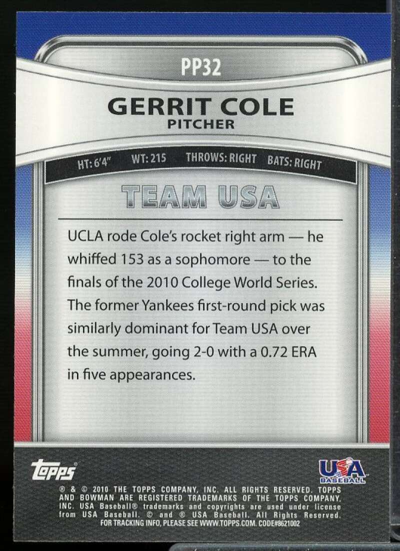 Gerrit Cole Rookie Card 2010 Bowman Platinum Prospects #PP32  Image 2