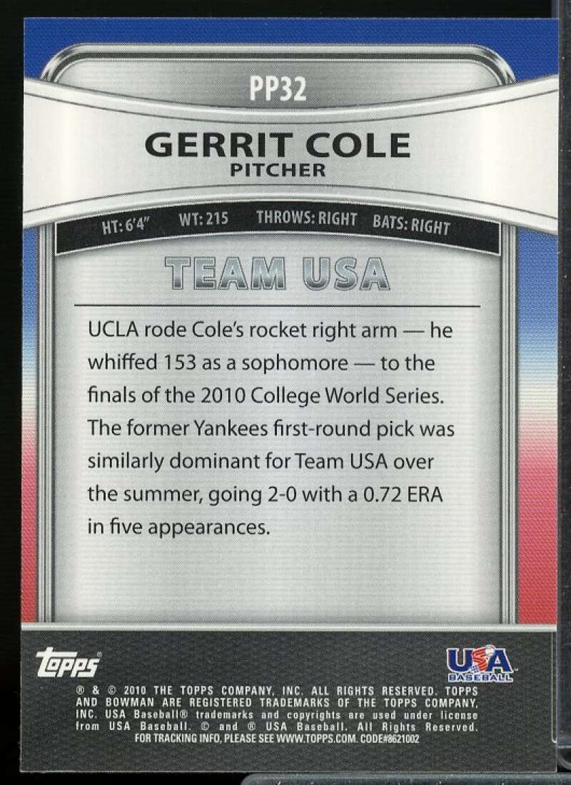 Gerrit Cole Rookie Card 2010 Bowman Platinum Prospects #PP32  Image 2