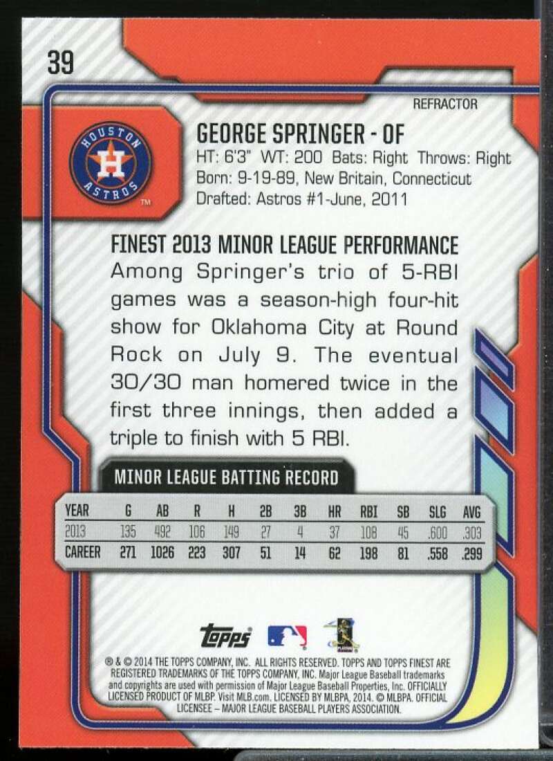 George Springer Rookie Card 2014 Finest Orange Refractors #39  Image 2