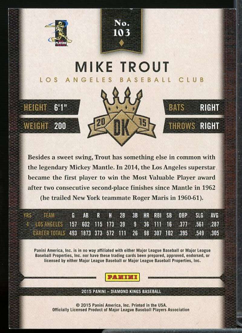 Mike Trout Card 2015 Diamond Kings #103  Image 2