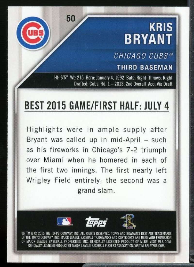 Kris Bryant Rookie Card 2015 Bowman's Best #50  Image 2