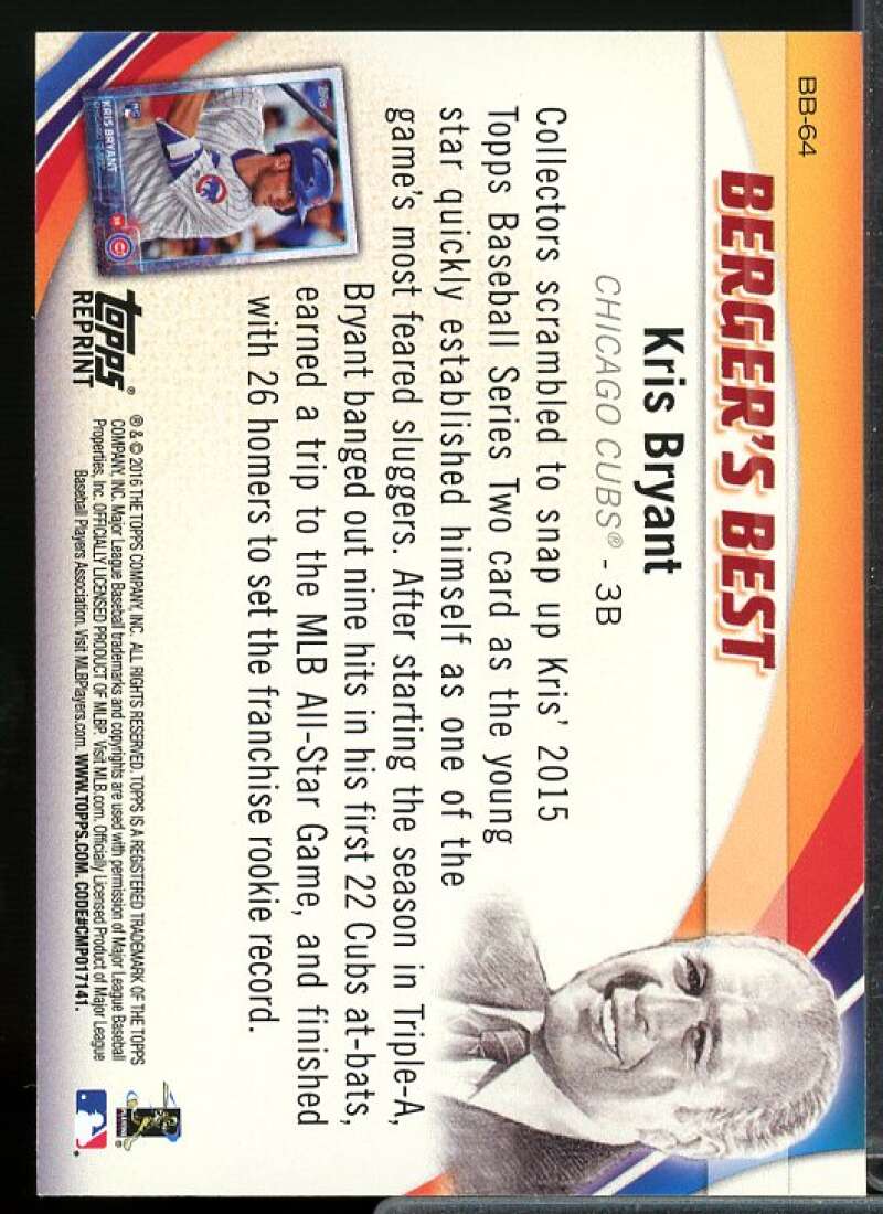 Kris Bryant Rookie Card 2016 Topps Berger's Best #BB64  Image 2