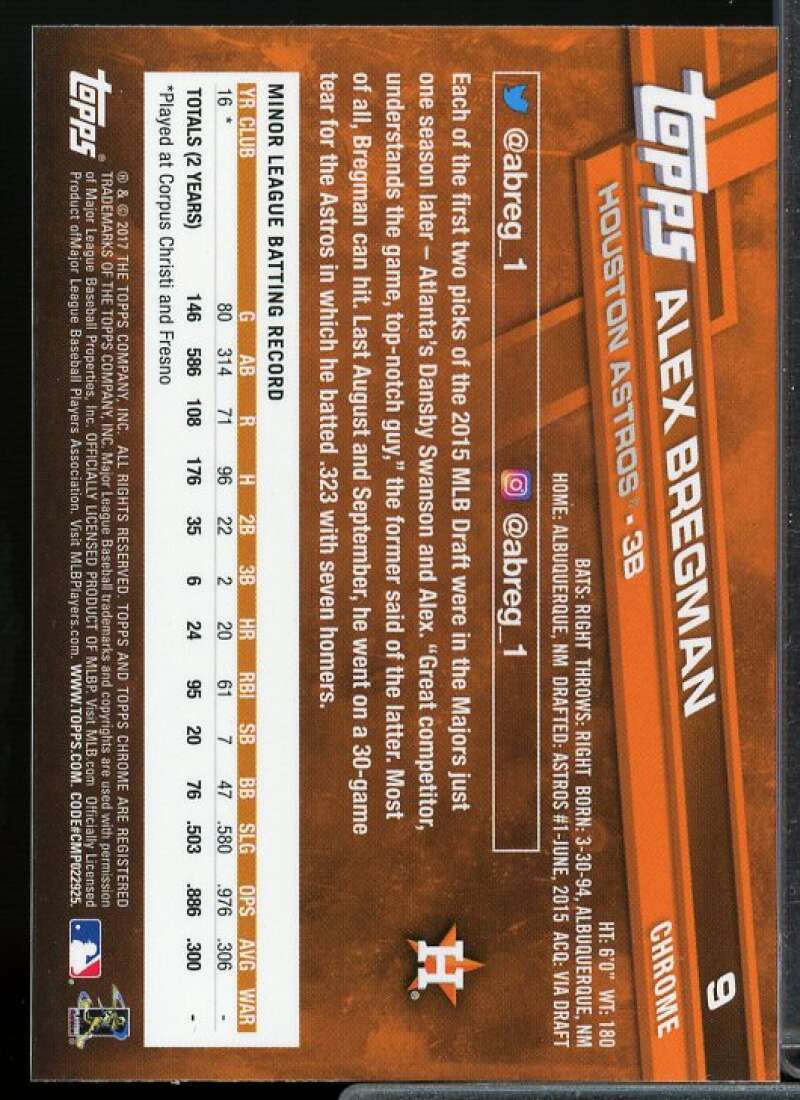 Alex Bregman Rookie Card 2017 Topps Chrome #9  Image 2