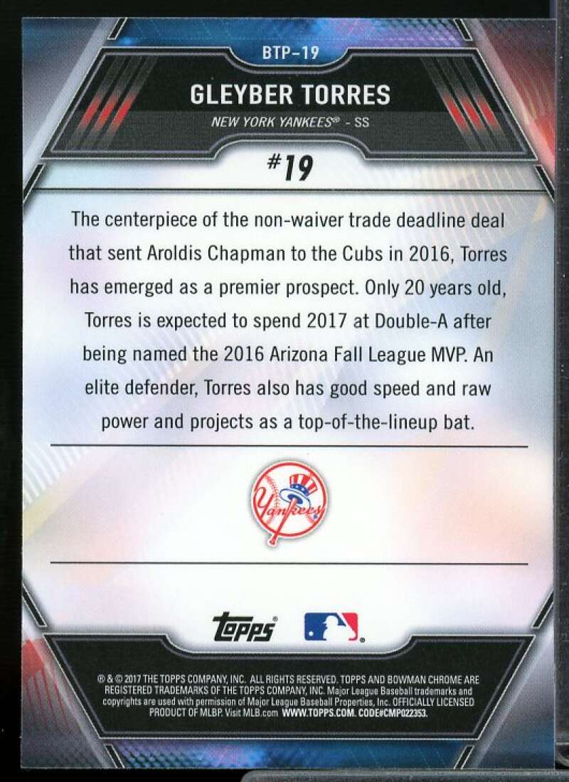 Gleyber Torres Card 2017 Bowman Chrome Scouts Top 100 Refractors #BTP19  Image 2
