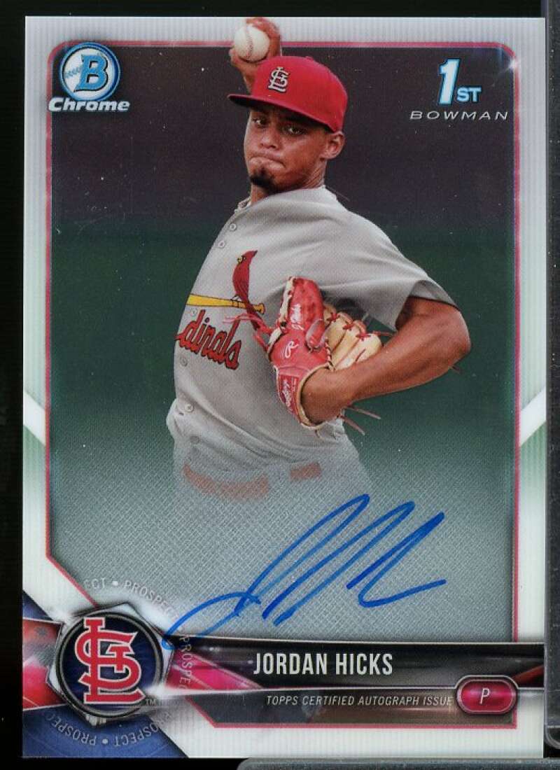 Jordan Hicks Rookie Card 2018 Bowman Chrome Prospect Autographs #CPAJHI  Image 1