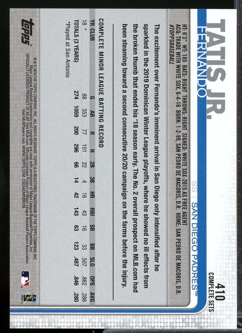 Tatis Jr./White jersey RETAIL FACTORY 2019 Topps Base Set Photo Variations #410  Image 2