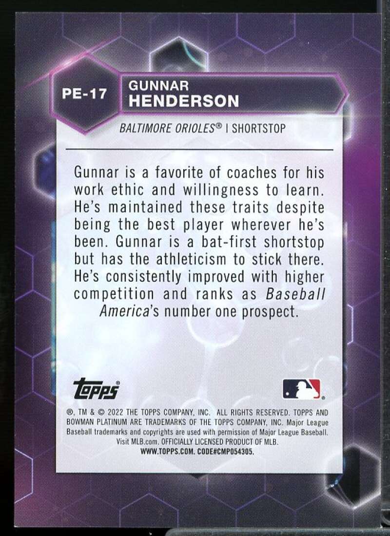 Gunnar Henderson Rookie Card 2022 Bowman Platinum Precious Elements #PE17  Image 2